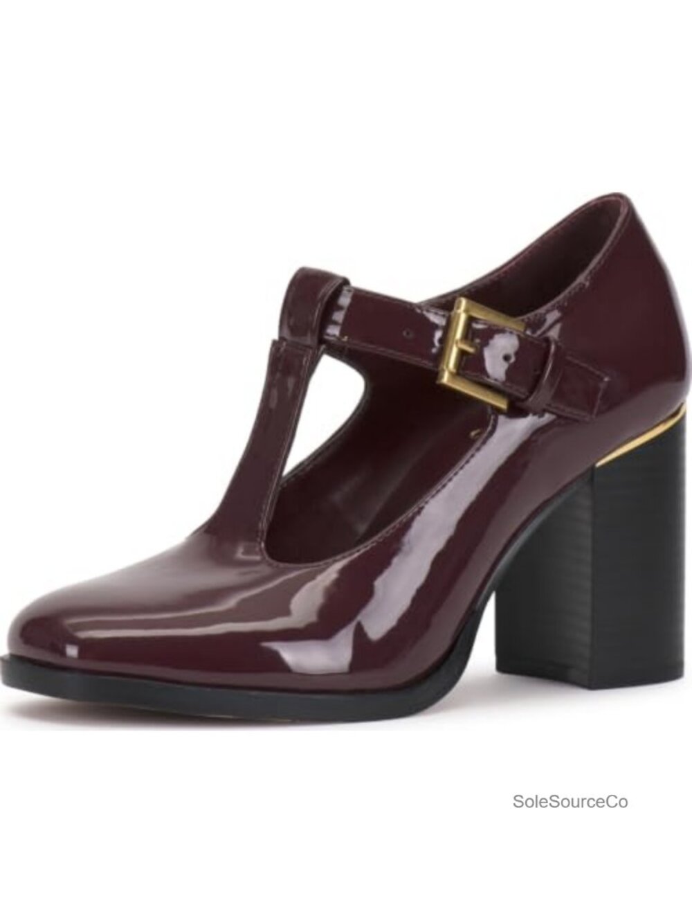 Vince Camuto Micha T-Strap Block Heel Pumps Women's Leather Almond Toe Shoes